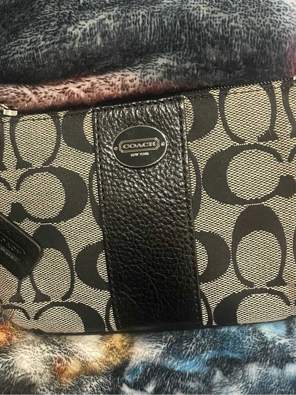 Coach Signature Canvas Wristlet in Black & Gray